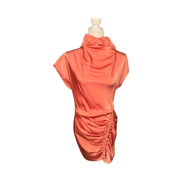 COPY - (NWT) Anthropologie Ruched Asymmetrical Mini Dress Coral Size 6 - Picture 5 of 15